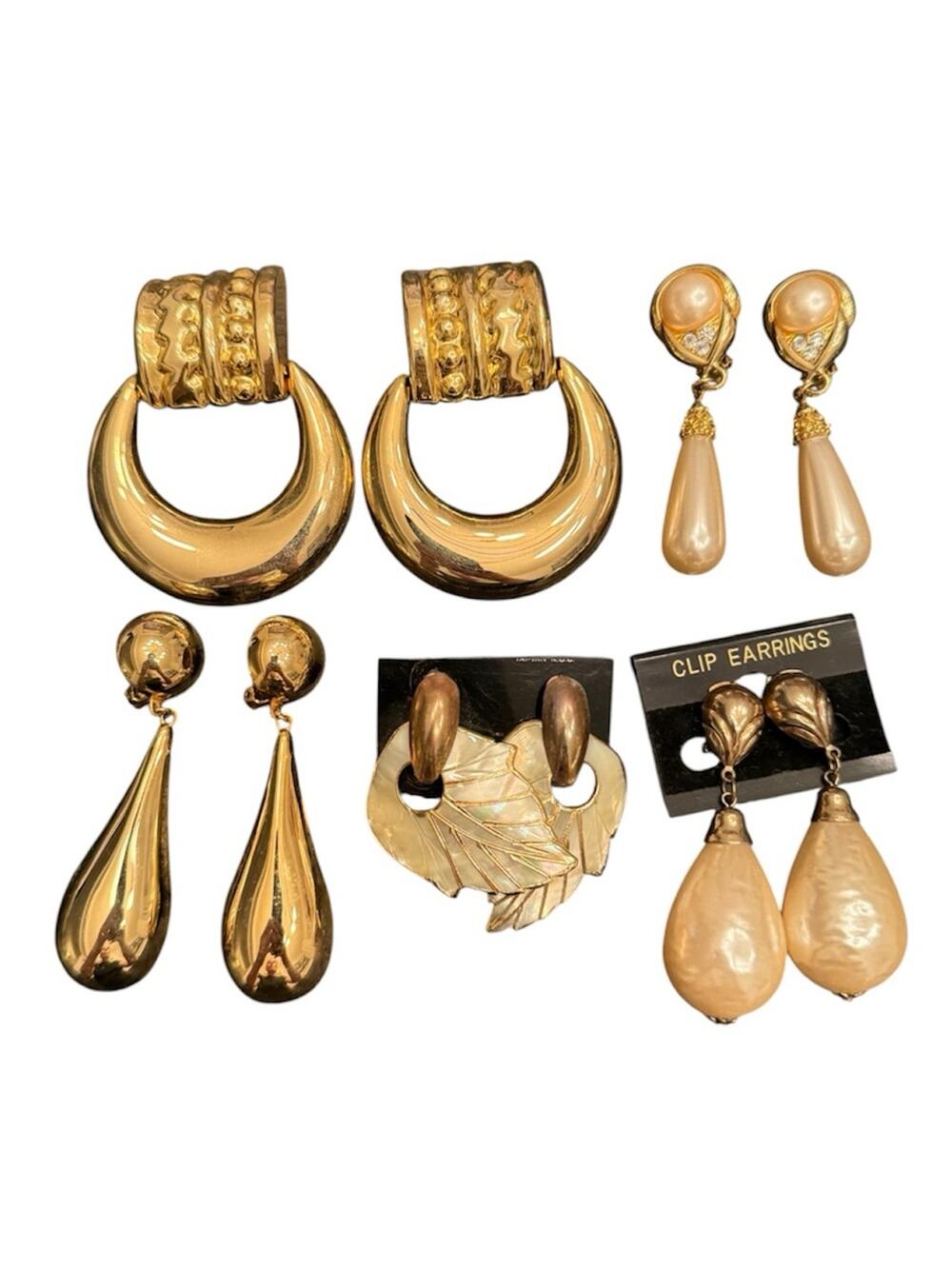 Vintage Bundle of (5) Pairs of Chunky Gold Dangly Earrings Studs Doorknocker